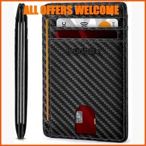 Faux Leather RFID Blocking Slim Front Pocket Wallet Card Holder